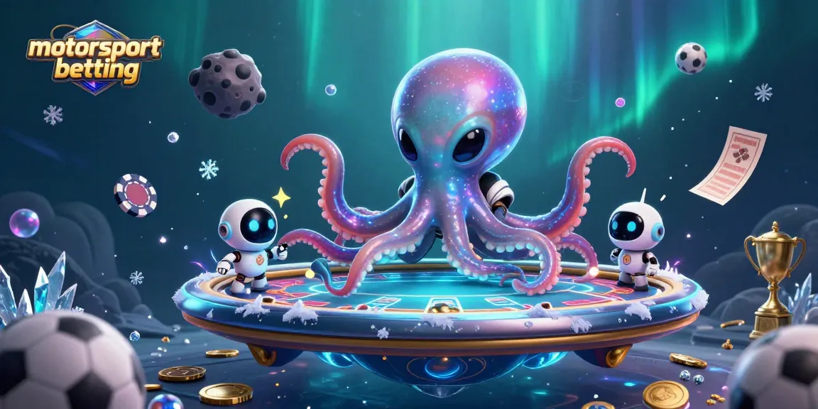 Engage in motorsport betting with a vibrant 3D scene of an alien octopus at a holographic poker table