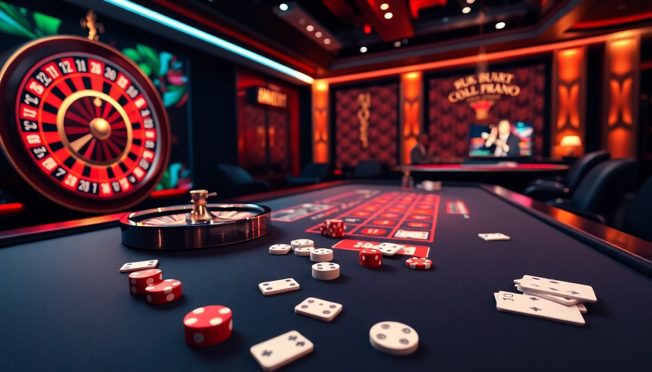 Experience thrilling gambling action at https://go99.uk.net/ with a digital roulette wheel and colorful poker chips.