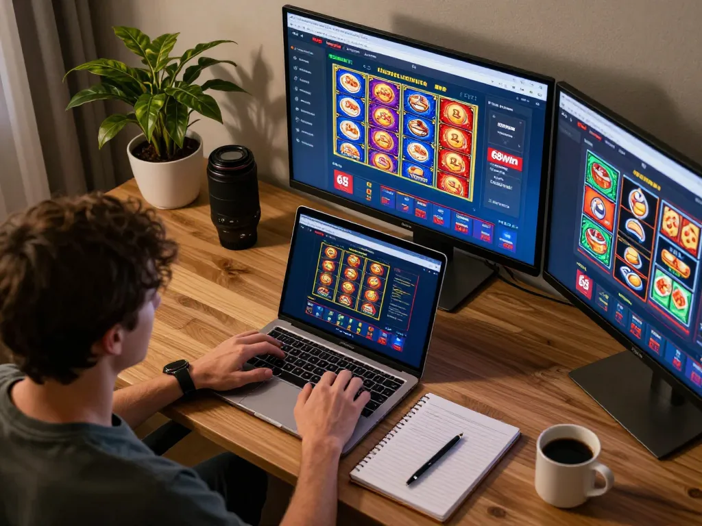 Experience the thrill of online gaming with 68win platform on multi-screen setup at home