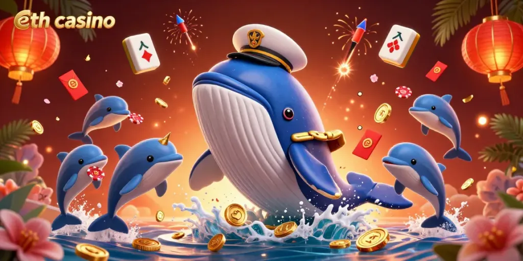 Experience the excitement of eth casino with vibrant characters in a dynamic 3D scene full of gaming elements.