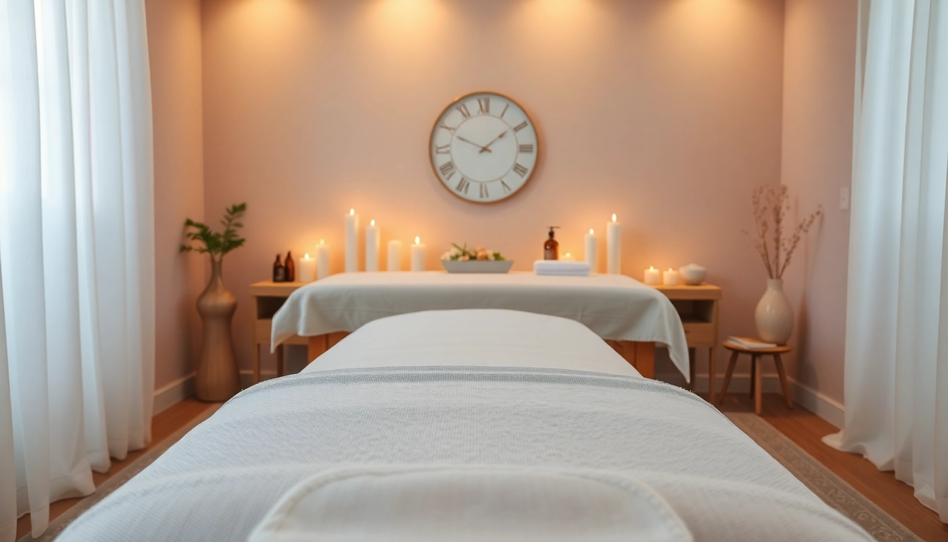 Relaxing atmosphere of 동탄출장마사지 showcasing massage setup with candles and oils.