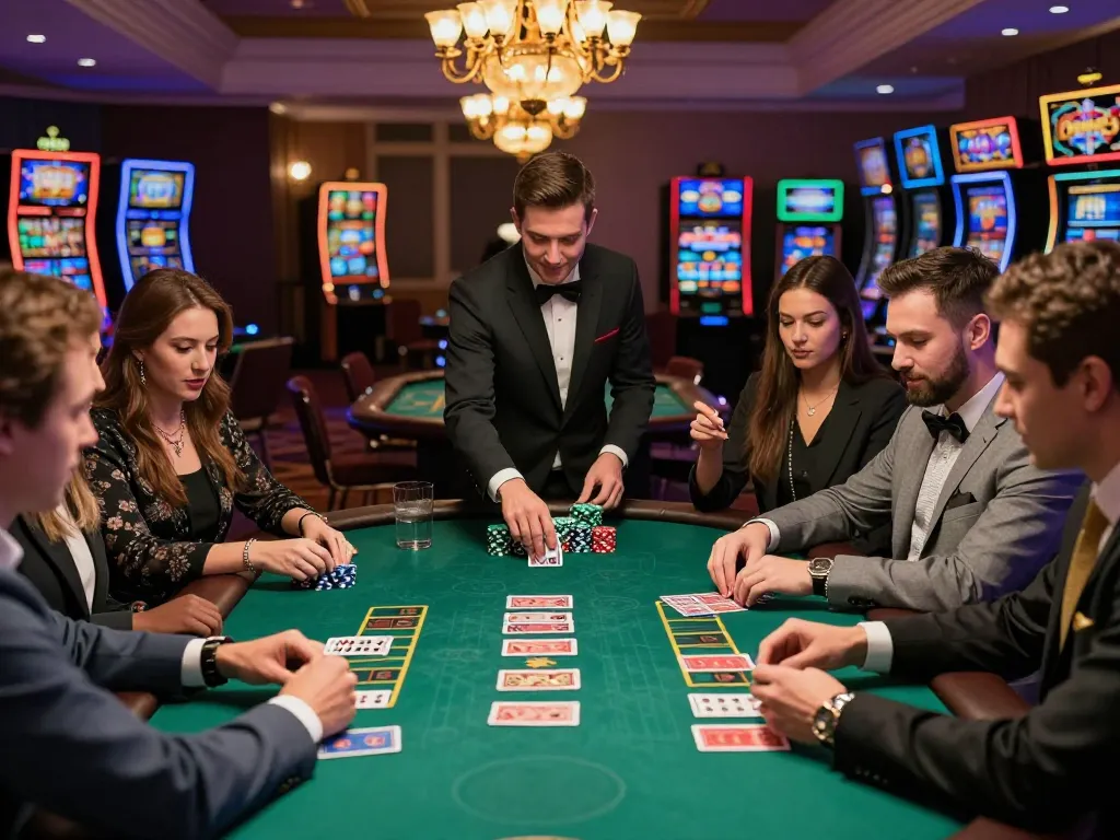 Players enjoying an engaging game of blackjack at the 777vip casino, showcasing strategic gameplay and excitement.