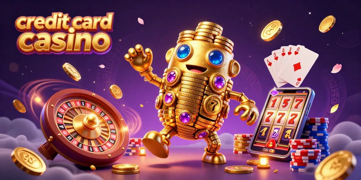 Experience the thrill of credit card casinos with vibrant gold coins and slot machines in this captivating illustration.