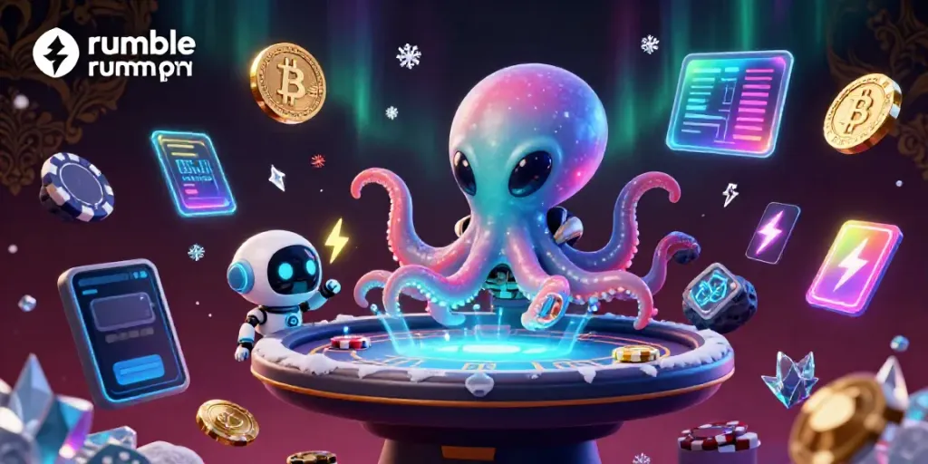 Engage with the Rumble Rummy APK scene featuring vibrant alien gaming elements and cryptocurrency visuals.