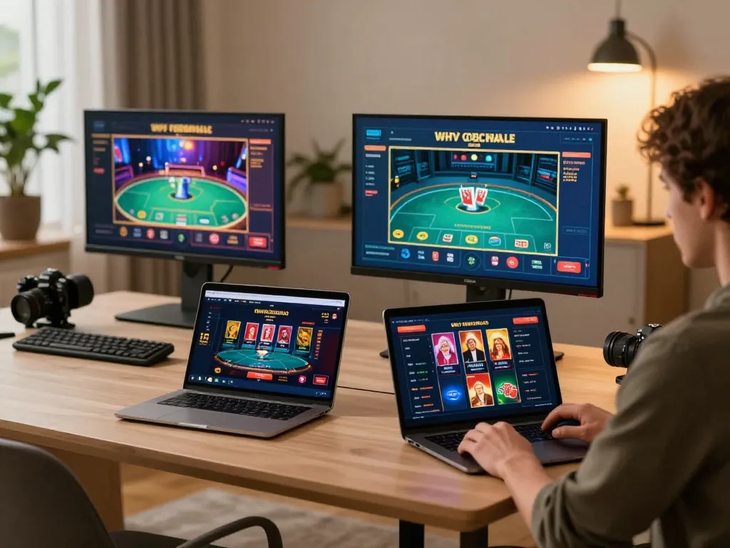 Engaging in online gaming at 789F with laptop displaying poker and slot games.