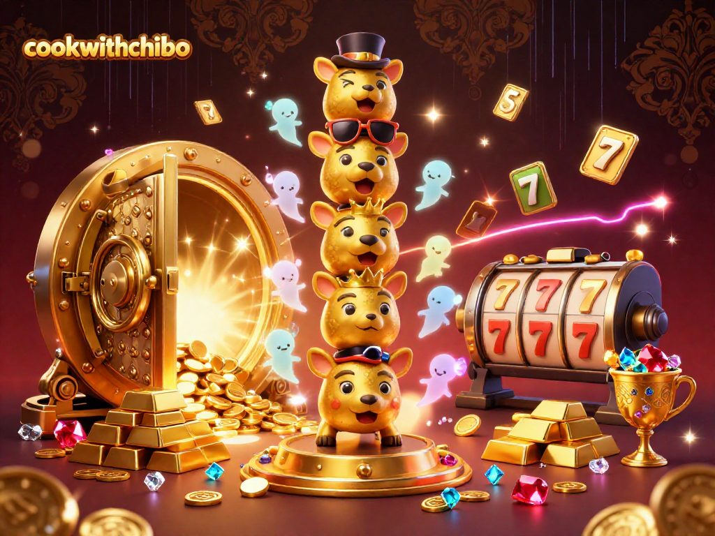 Engage with the exciting world of gambling at cookwithchibo, featuring a vibrant totem pole surrounded by gems and gaming elements.