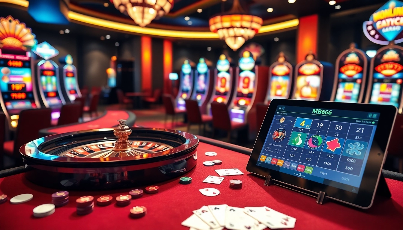 Experience the thrill of MB66 online gaming with exciting casino tables and vibrant slot machines.