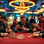 Intense Poker Game scene showcasing players focused on their strategy and cards at a casino table.