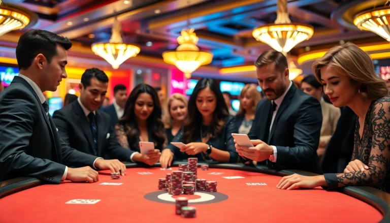 Engaged players enjoying their favorite game at a lively Blackjack Casino table.