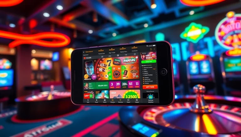Exciting online betting experience with AF88 app interface on smartphone amidst casino elements.