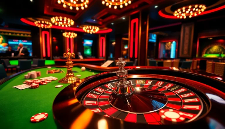 Casino roulette table with vibrant chips and elegant dealer spinning the wheel.