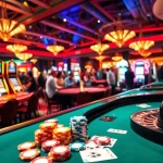 Engaged players enjoying a lively casino environment with vibrant gaming tables and roulette wheel.