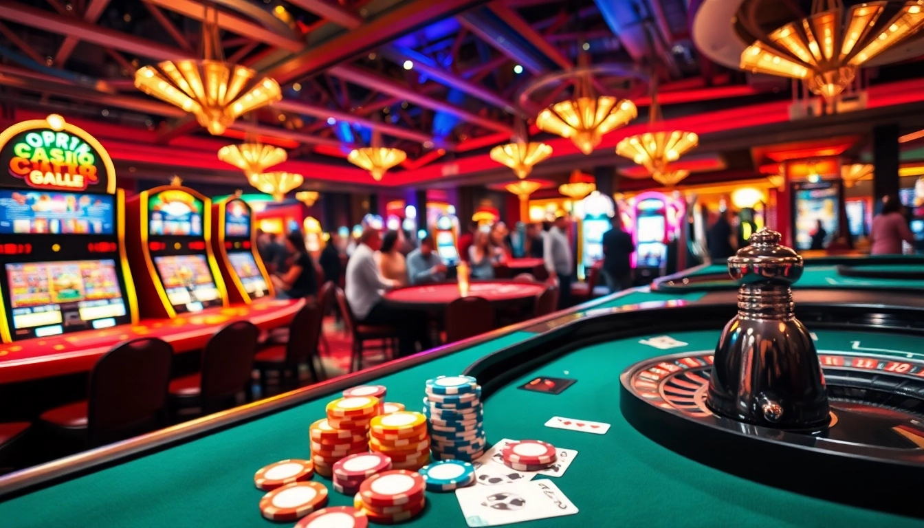 Engaged players enjoying a lively casino environment with vibrant gaming tables and roulette wheel.