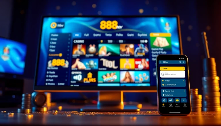 Interactive visuals of the 888new gaming platform showcasing various betting options.
