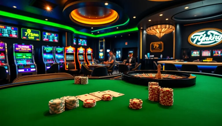 79king branded casino scene with poker, roulette, and glowing slots for high-stakes play