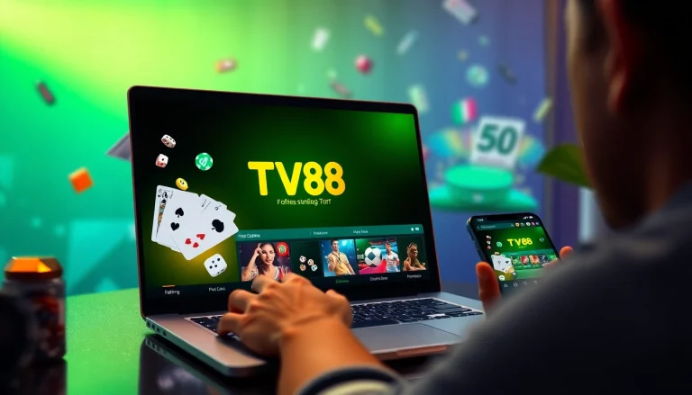 TV88 online gambling platform interface showcasing user-friendly design and engaging gaming elements.