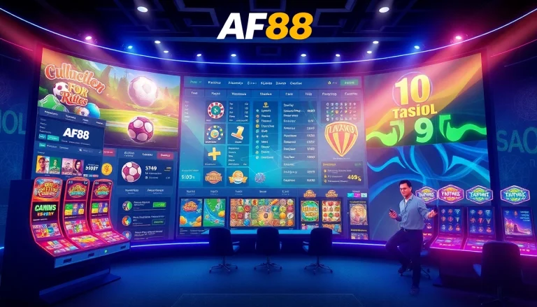 AF88 online betting platform interface featuring diverse gaming options and vibrant visuals.