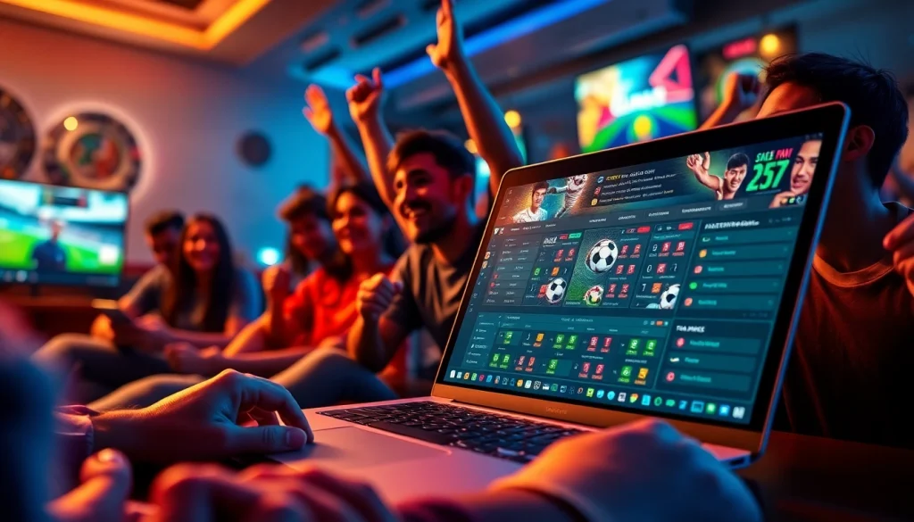 Bolagacor online gambling experience with lively gamers celebrating wins.
