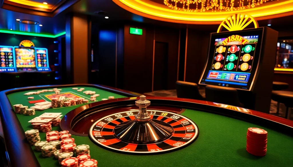 Play exciting casino games with f8bet's vibrant poker table and thrilling roulette wheel.