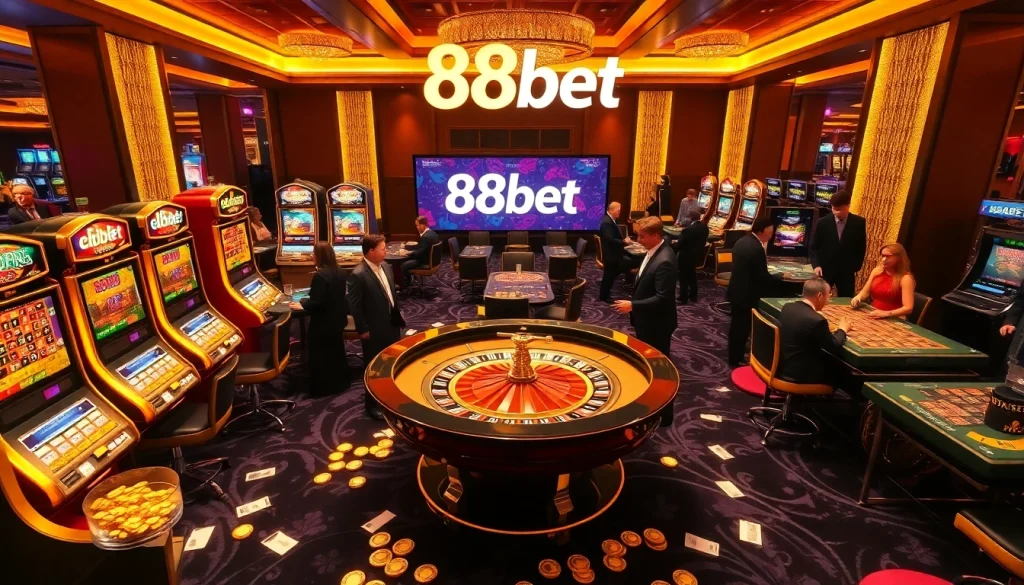 Players engaged at a roulette table in a luxurious casino environment showcasing 88bet entertainment.