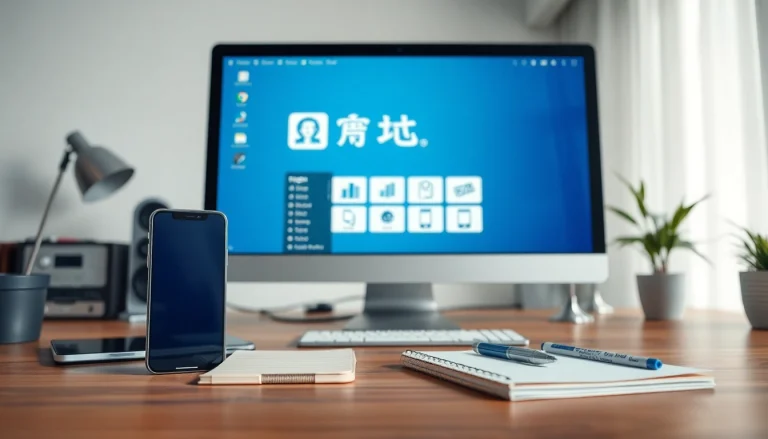 爱思助手 interface displayed on a modern workspace featuring iPhone and computer, highlighting innovative technology.