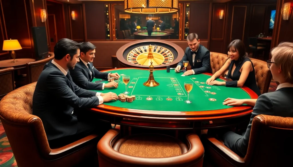 Experience the thrill of high-stakes poker at thabet1 net, surrounded by elegant players and a luxurious setting.
