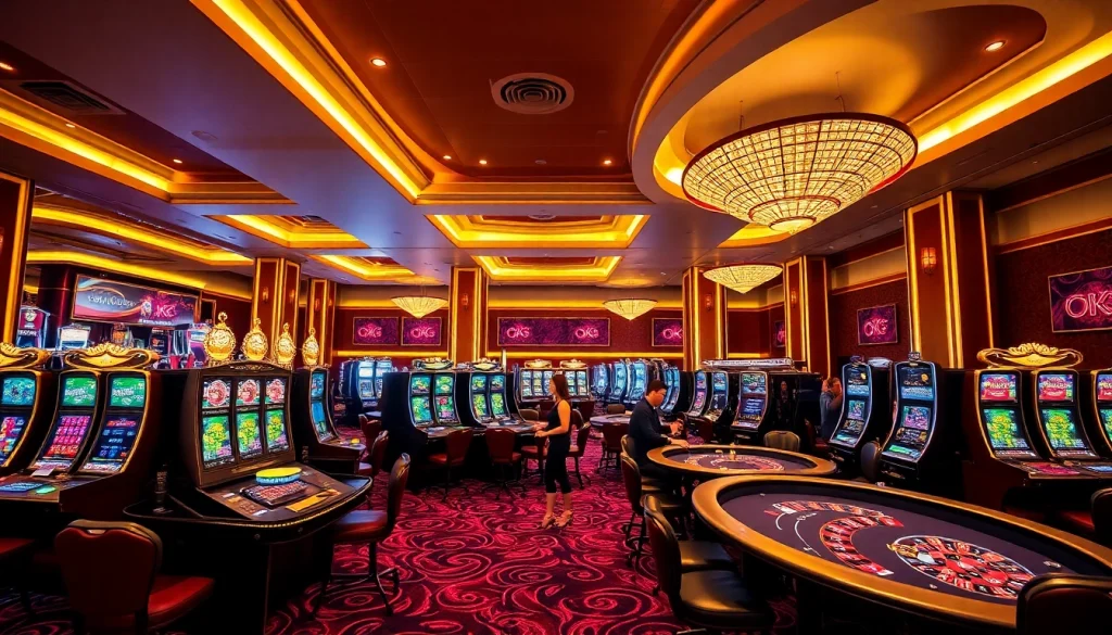 Experience upscale gambling thrills with OK365 in a vibrant casino setting.