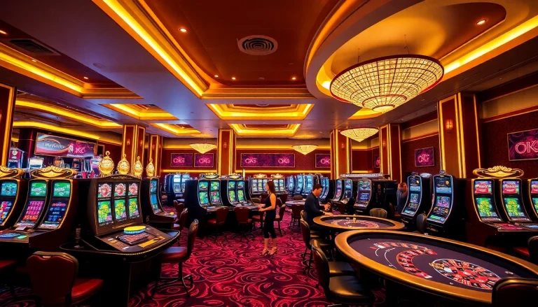 Experience upscale gambling thrills with OK365 in a vibrant casino setting.