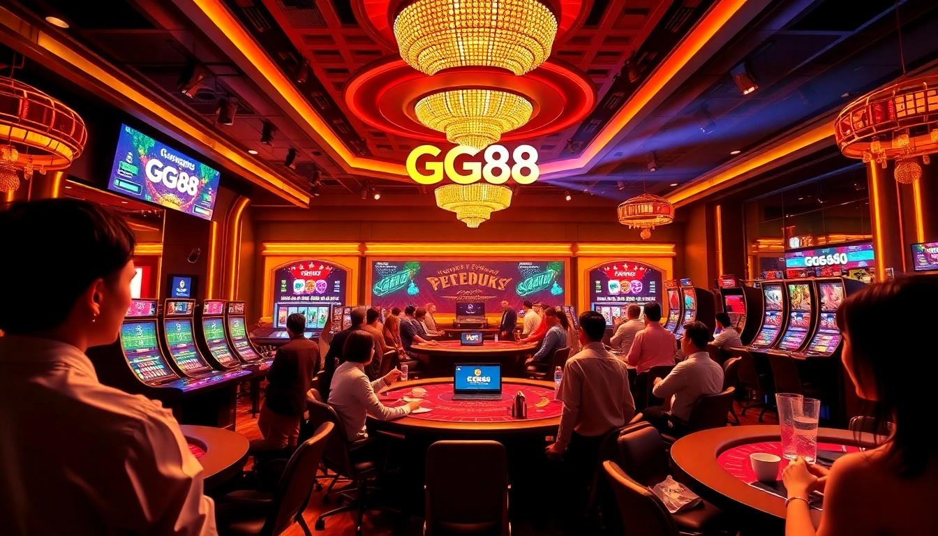 GG88 online casino interface featuring live dealers and diverse gaming options, creating an exciting atmosphere.