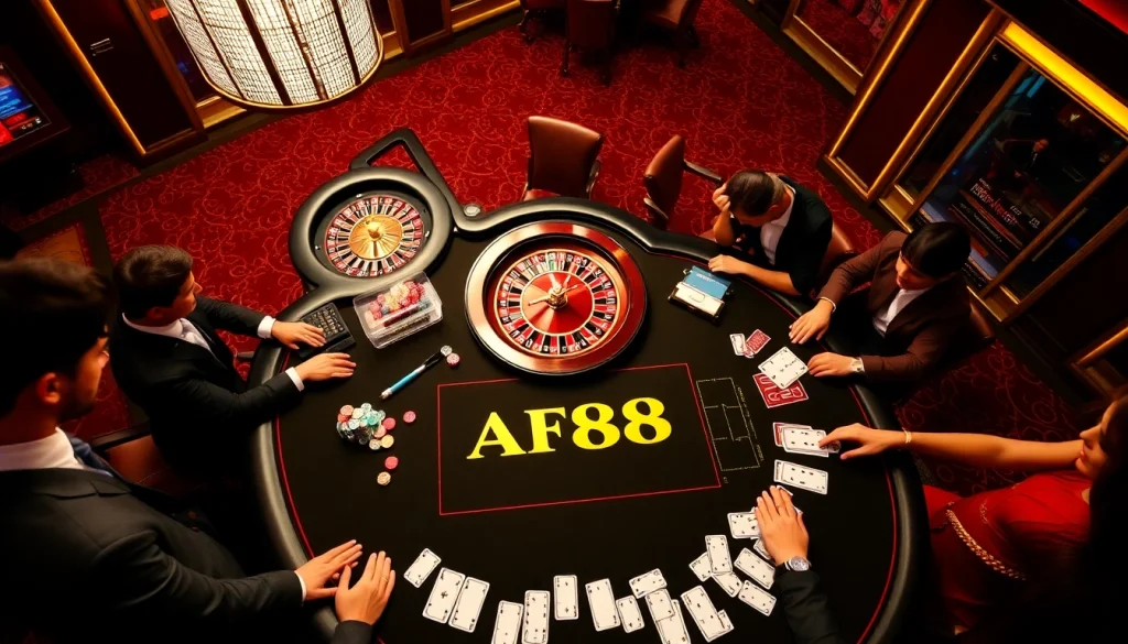 Experience thrilling gameplay at AF88's elite casino with vibrant tables and active players.