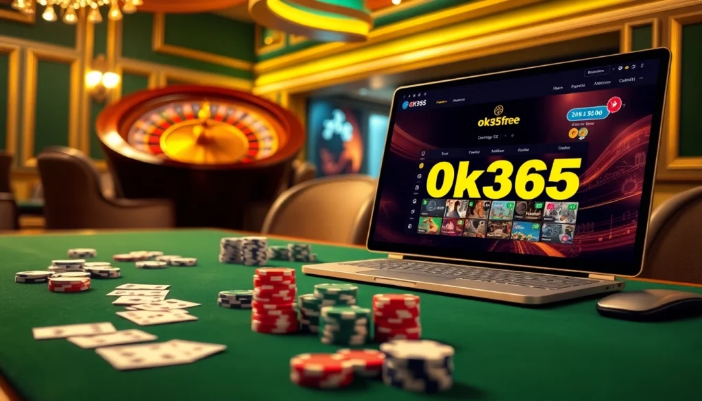 Experience thrilling gaming with ok365.free at this luxury casino featuring chips and roulette.