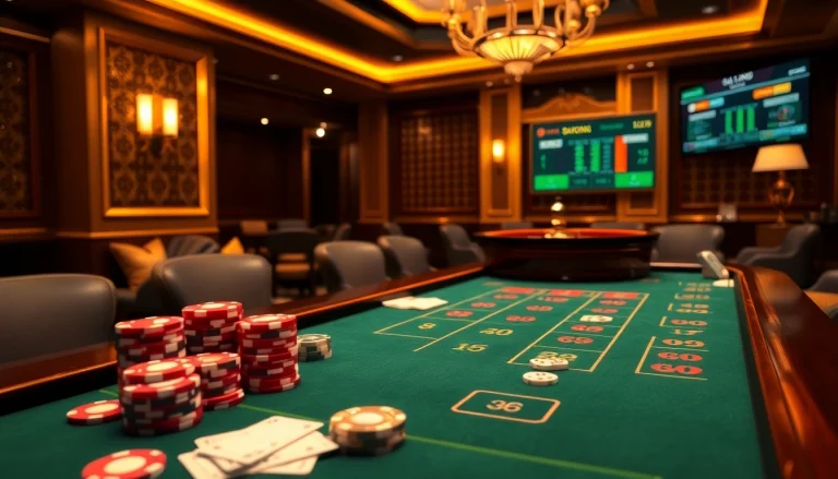 The vibrant casino table at https://11win.best/ displaying poker chips, cards, and a roulette wheel showcases high-stakes gaming.