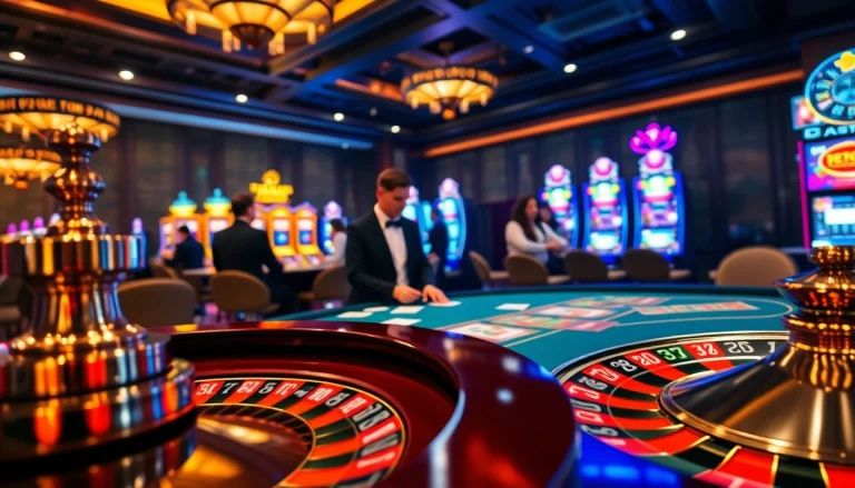 Experience high stakes action at LU88's casino tables and slots, showcasing excitement and luxury.