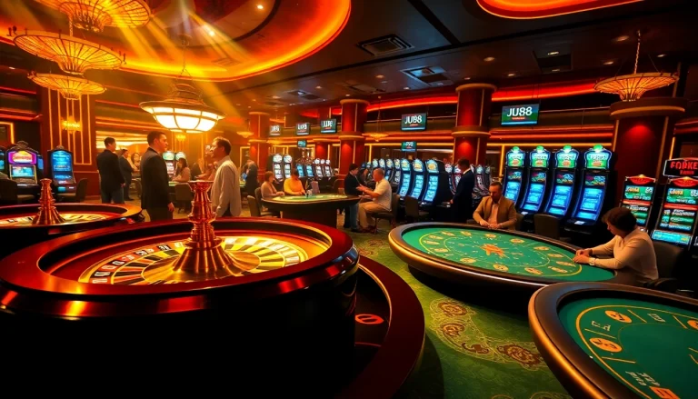 Experience thrilling gameplay at Jun 88 casino with vibrant gaming tables and excited players.