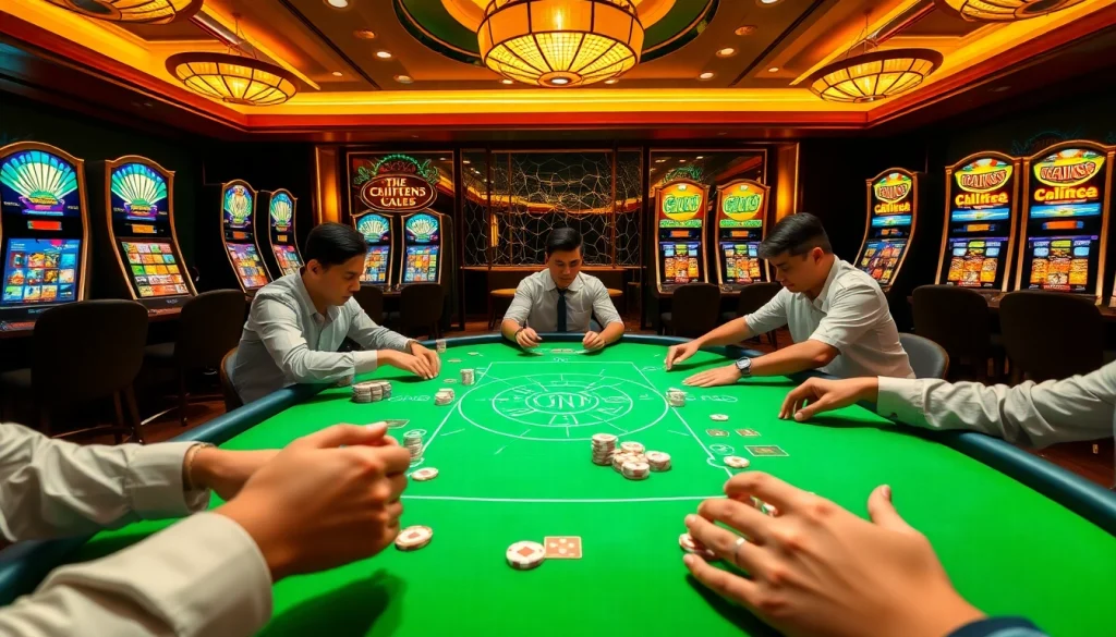 Experience the vibrant excitement of GG88 with players at a high-stakes poker table.