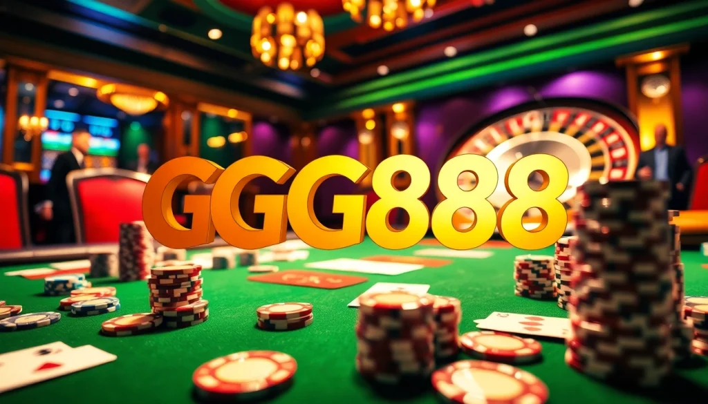GG88 gaming experience with luxurious casino tables and poker action.