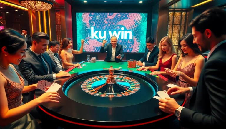 Kuwin players enjoying a heated game at a lively roulette table with betting excitement.