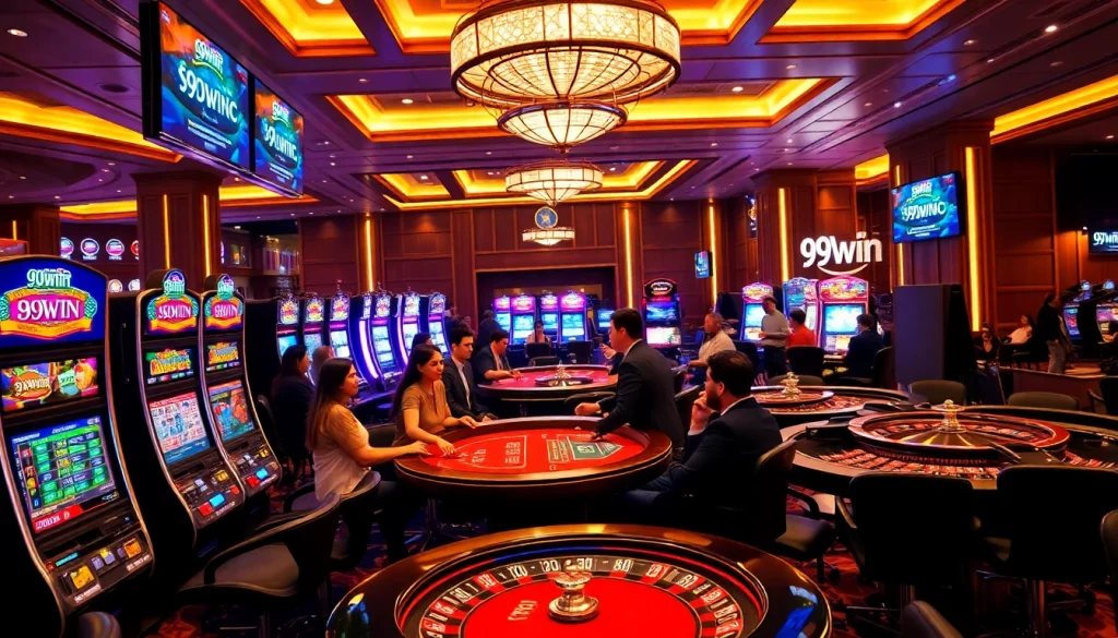 Engage in thrilling casino gameplay at 99win with vibrant slot machines and poker tables.