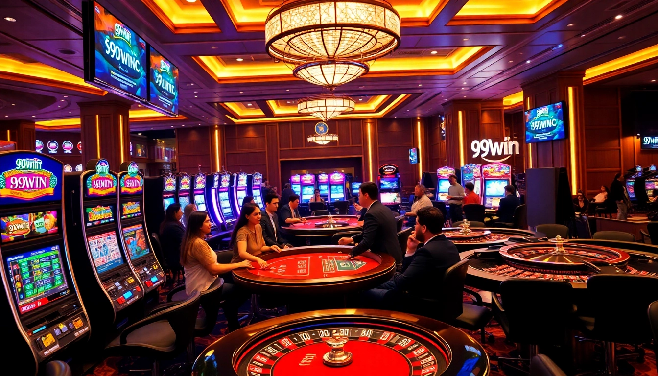 Engage in thrilling casino gameplay at 99win with vibrant slot machines and poker tables.