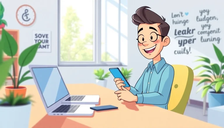 Engaging in follow in dm with cheerful character sending messages on smartphone