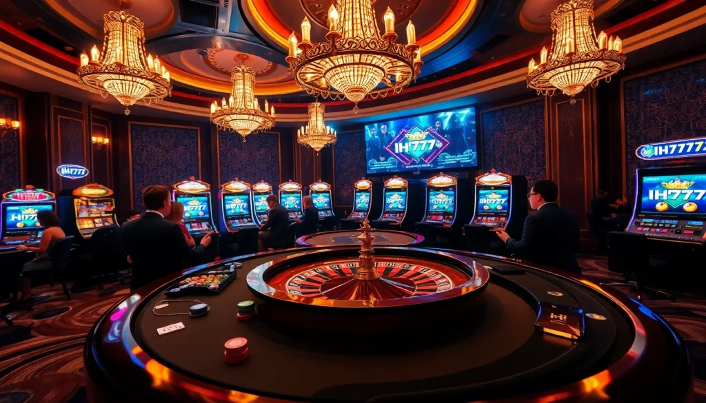 Engaging players at a luxurious IH777 casino table enjoying roulette and high-stakes action.