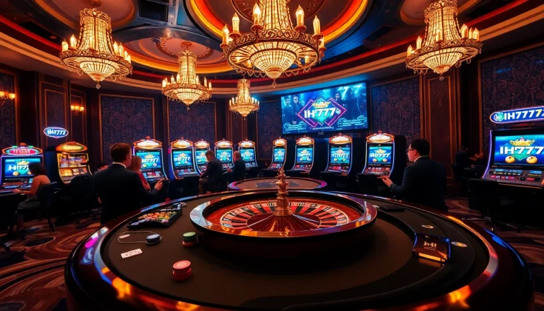 Engaging players at a luxurious IH777 casino table enjoying roulette and high-stakes action.