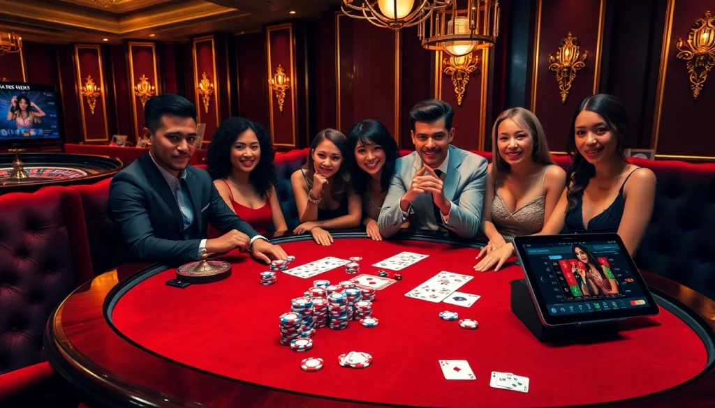 Exciting jbo poker game with vibrant chips and cards in a luxurious casino setting.
