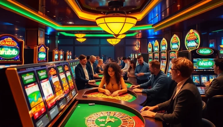 Experience excitement at a birutoto casino with vibrant slot machines and poker games.