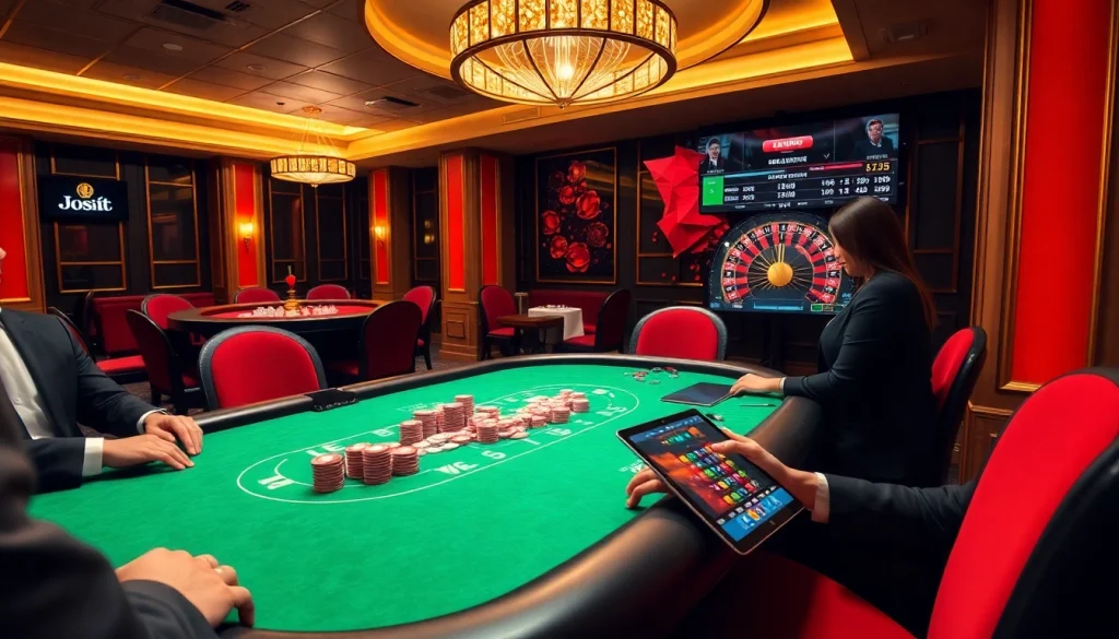 High-stakes poker action at a nhà cái uy tín casino with professional players and elegant decor.