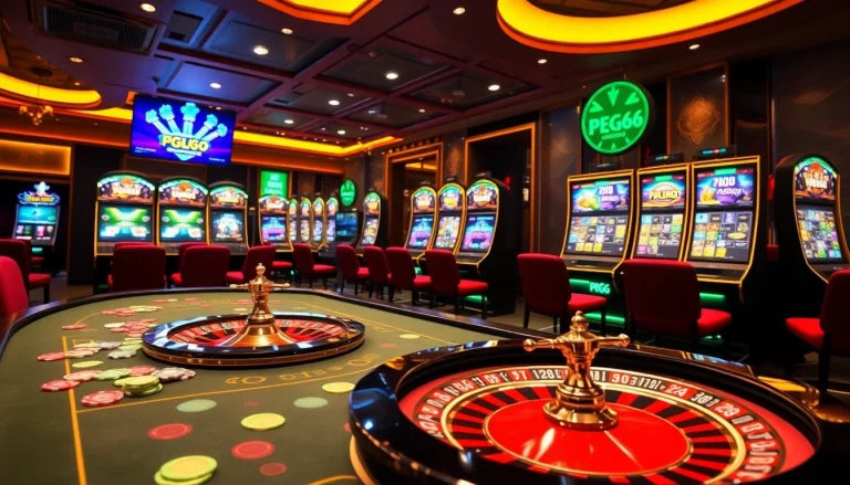 Experience thrilling gameplay at PG66 with an inviting casino atmosphere featuring engaging slot machines and vibrant gaming elements.