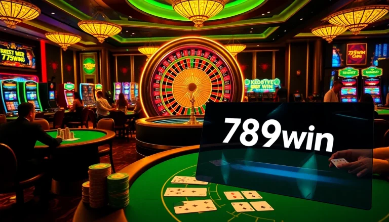 Engaging poker players and roulette wheel representing 789win's exciting casino atmosphere
