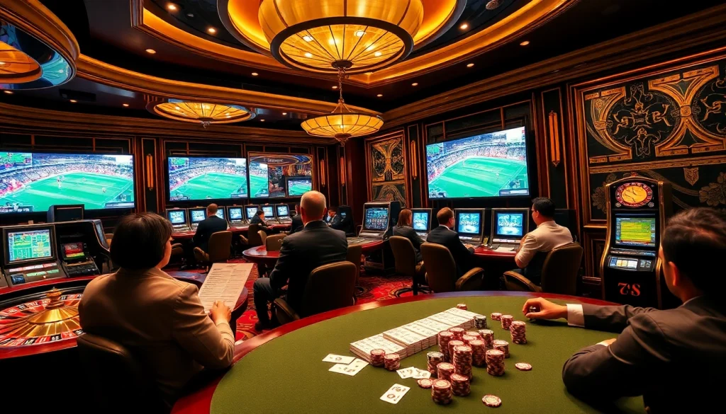 Visual explanation of tài 3.5/4 là gì in a glamorous casino setting with sports betting.