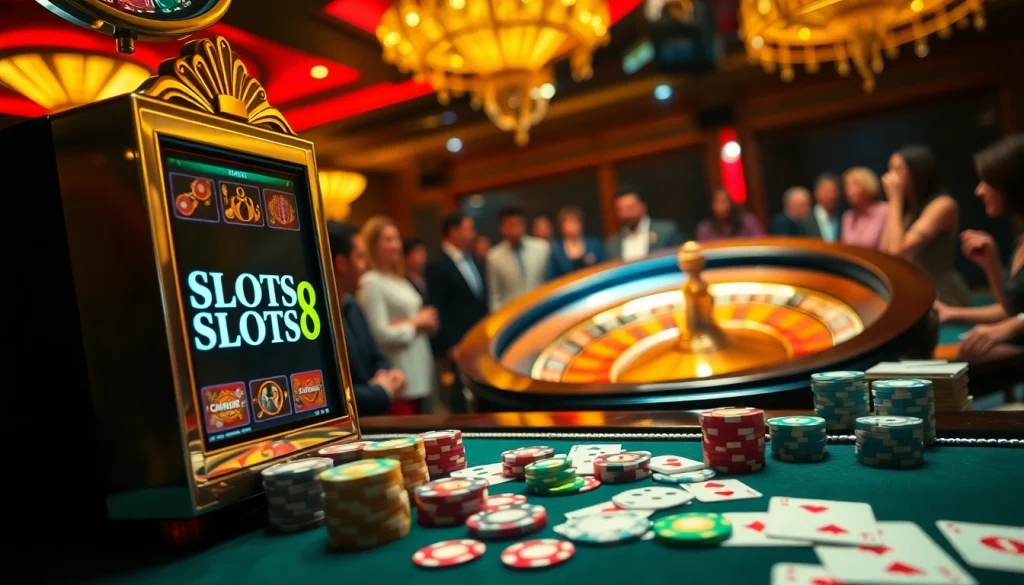 Experience the thrills of a SLOTS8 gaming session with vibrant casino elements and excitement.