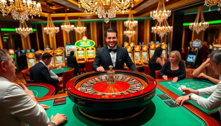 Experience thrilling casino action with https://cm88.info/ as players engage at a luxurious roulette table.